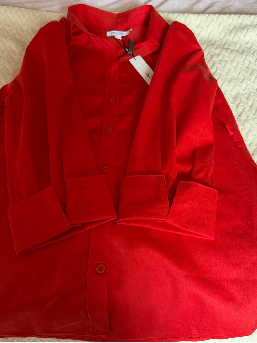 🦋Chico's Bright Red Long-Sleeve Button Front Blouse
